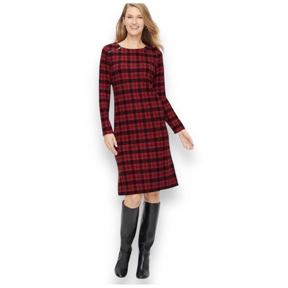 Talbots Tartan Plaid Sheath Dress Red Black Holidays Christmas Size medium - Picture 1 of 13